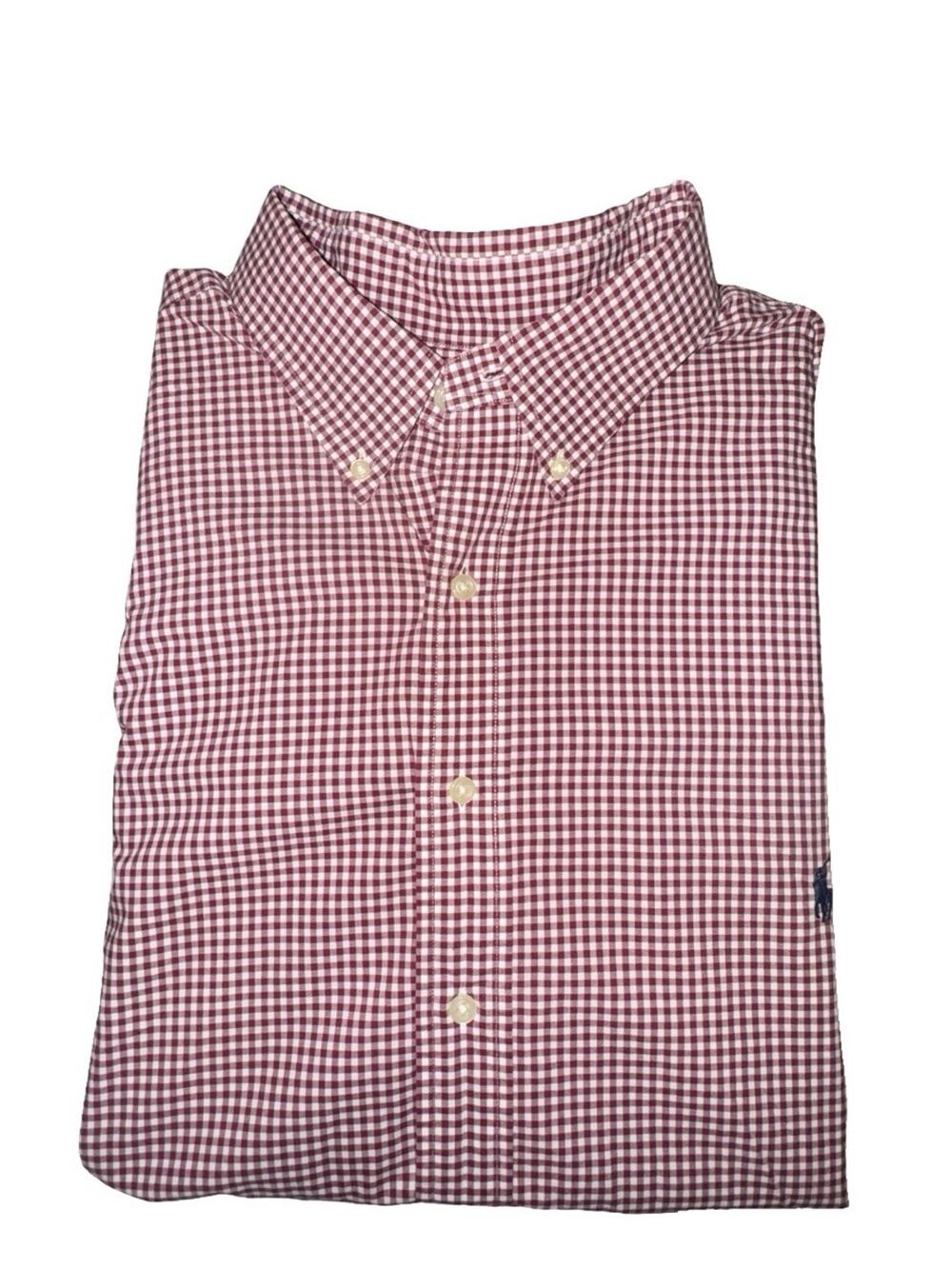 Ralph Lauren Cotton Stretch Oxford Wine Gingham Sz 3XB/ 3G (3XL)